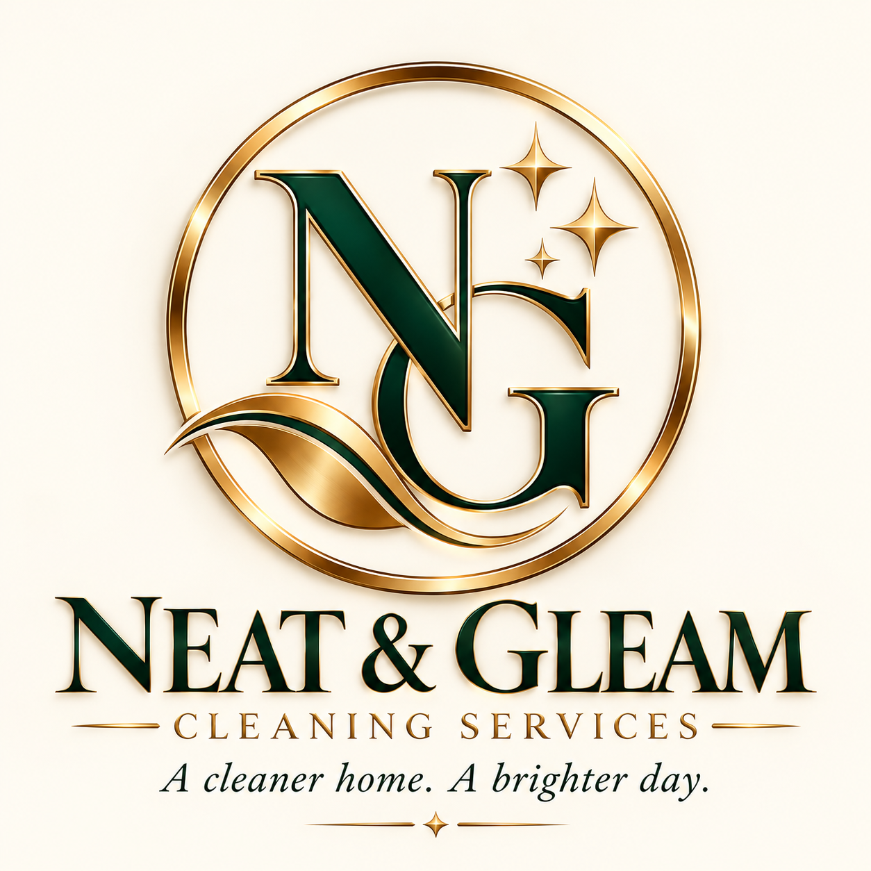 Neat & Gleam luxury green and gold logo